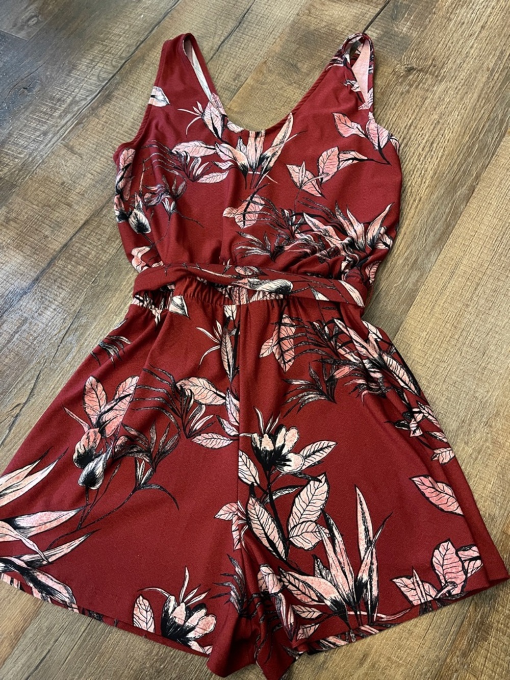 Mango Rust Red Floral Button-Front romper - Picture 5 of 5